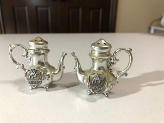 Vintage Kansas Silver Colored Tea Pot Salt And Pepper Shakers