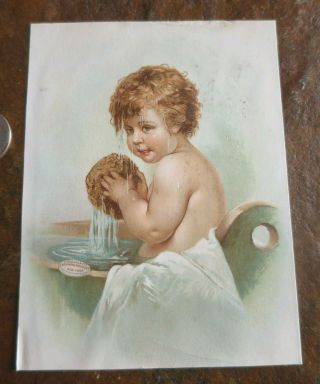 Colgate & Co.  Cashmere Bouquet Toilet Soap Victorian Trade Card Baby Bath 1880 