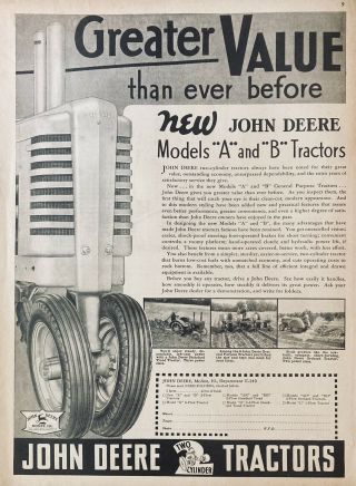 1938 Ad.  (xf25) John Deere Co.  Moline,  Ill.  J - D Models “a” And “b” Tractors