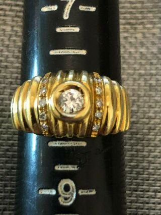 Vintage 18 Karat Gold Domed Ring W/bezel Set Diamond