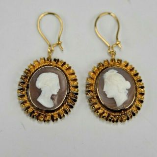 Vintage 14 Karat Solid Gold Antique Cameo Earrings Hand Made