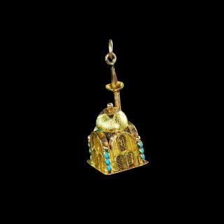 Solid 14k Yellow Gold 3 - D Mosque Pendant,  Minaret,  Turquoise,  Star On Dome M - F