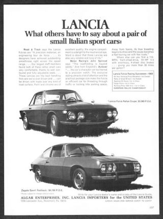 1970 Lancia Fulvia Coupe Zagato Fastback Photo " What Others Say " Promo Print Ad