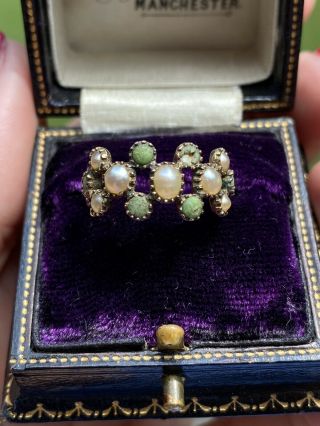 Antique Late Georgian/early Victorian Turquoise And Seed Pearls 14k Gold Ring
