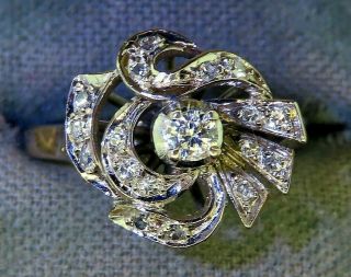 Vintage Palladium Art Deco Antique Diamond Engagement Wedding Cocktail Ring