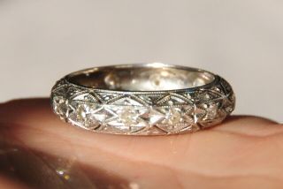 Antique Art Deco Platinum Diamond Wedding Engagement Band Ring - Size 5.  5
