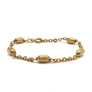 Vintage 18k Gold 750 Italy Cable Barrel Bead Link Baby Child Bracelet 5 Inch