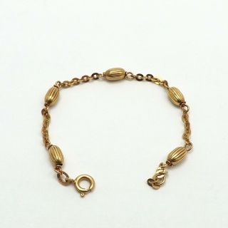 Vintage 18k Gold 750 Italy Cable Barrel Bead Link Baby Child Bracelet 5 Inch 3