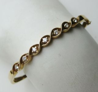 Fine Vintage 14k Yellow Gold Diamond Hinged Bangle Bracelet 11.  5g