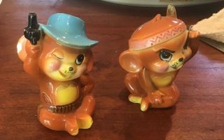 Vintage Mice Dressed As Cowboy And Indian Salt And Pepper Shakers