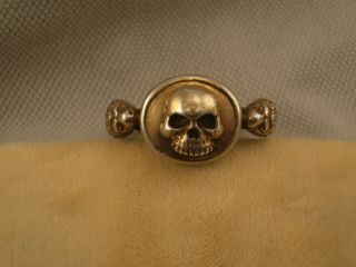 Vintage / Antique Gold - Plated Silver Memento Mori Skull Lions Ring Sz 9 1/4