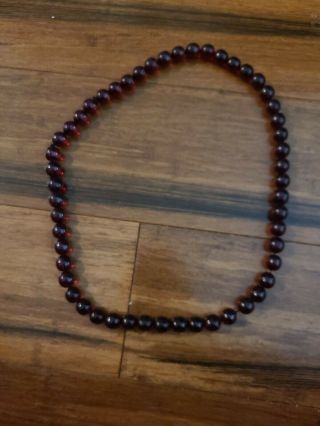Dark Cherry Amber Bakelite Bead Necklace.  A053