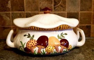 Vintage 1970s Arnels Mushroom Soup Tureen Casserole Dish Ceramic With Lid