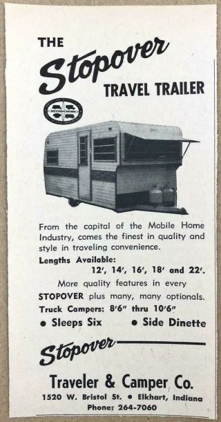 1966 Stopover Travel Trailer Print Ad From The Capital Of Mobile Home Industry