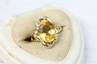Vintage 14k Gold 5.  75 Ct Citrine Diamond Ring Big Gemstone Retro Luxury 8.  75