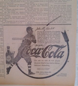 Sept 1,  1914 Newspaper Page 5765 - Coca - Cola - John Daubert Baseball Theme