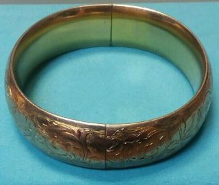 Vintage Foster & Bailey Fully Engraved Hinged Gold Filled Wide Bangle Braclett