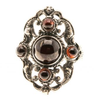 Victorian Arts & Crafts Sterling Silver Garnet Ring