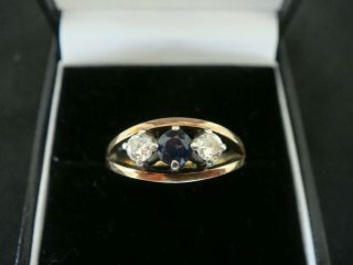 Antique Art Deco 0.  50ct Diamond & Sapphire 18ct Gold Trilogy Ring Size N 1/2,