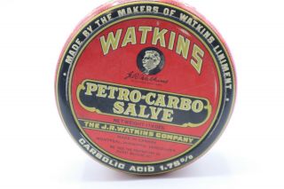 Vintage Watkins Petro - Carbo Salve Advertising Medicine Tin Partly Full