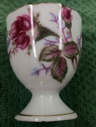 Set Of 6 Vintage Floral Egg Coddler Cups.  White Porcelain.  Japan Roses Gold Rim 3
