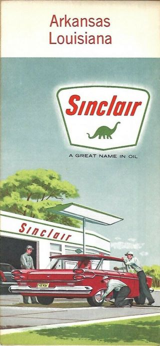 1960 Sinclair Oil Road Map Arkansas Louisiana Texarkana Shreveport Baton Rouge