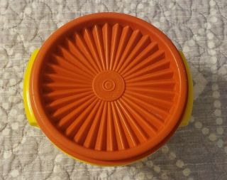 Tupperware Vintage Servalier Yellow Bowl 886 - 20 Oz Orange Lid 812 - 25