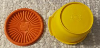 Tupperware Vintage Servalier Yellow Bowl 886 - 20 oz Orange Lid 812 - 25 2