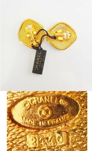 Vintage Chanel 31 Rue Cambon Paris gold tone clip on earrings with Tag 3