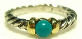 David Yurman Sterling Silver 14k Gold Turquoise Ball Bead Stackable Ring Band