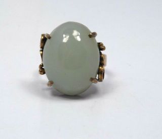 Vtg Chinese Sterling Silver Gold Wash Nephrite Jade Filigree Dome Ring Size 6.  75