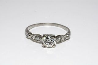 $3,  200.  45ct Antique Art Deco Natural Old Mine Cut Diamond Platinum Ring