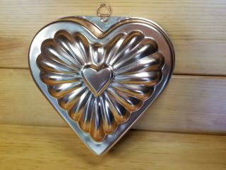 Vintage Copper Aluminum Jello Mold Heart Shaped Wall Hanging 7” X 6 1/2” X 2”