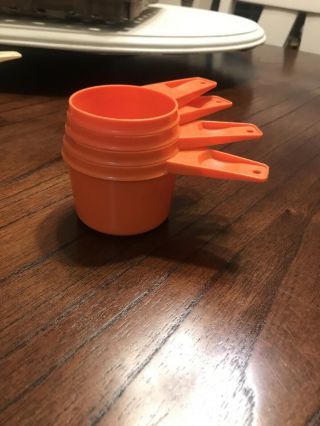 Vintage Tupperware Orange Set Of 4 Measuring Cups Missing 1 Cup