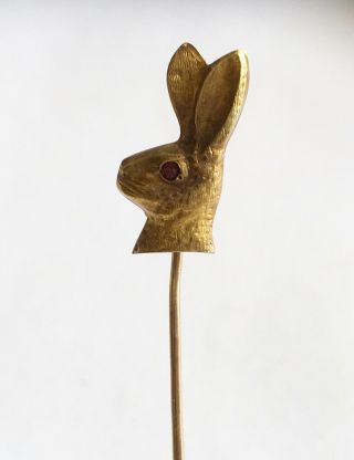Antique Art Nouveau 10k Stick Pin,  Rabbit Head