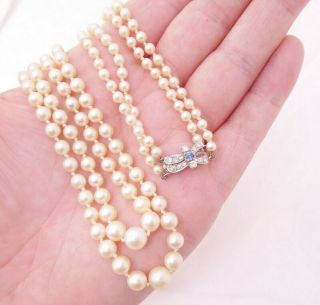 18ct Gold Sapphire Diamond Clasp Cultured Pearl Necklace Art Deco