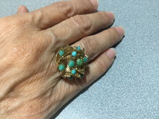Unique Antique Jewelry 14k Gold Turquoise Cluster 12.  8 Grams C1920 