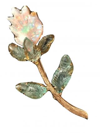 14k Yellow Gold Opal Gemstone Faceted Flower Figural Pin Brooch