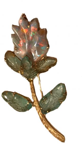 14K Yellow Gold Opal Gemstone Faceted Flower Figural Pin Brooch 3