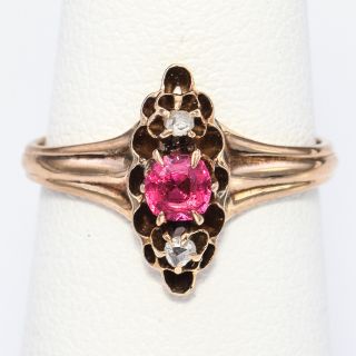 Allsop Bros Antique 10k Yellow Gold Pink Tourmaline & Rose Cut Diamond Ring