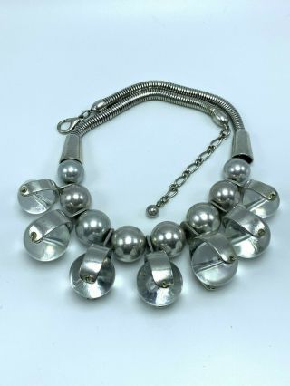 Vintage Art Deco Modernist Machine Age Jakob Bengel Chrome Glass Balls Necklace