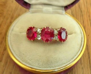 Vintage Jewellery 9ct Gold 4.  5 Carat Synthetic Ruby & Old Cut Diamond Ring