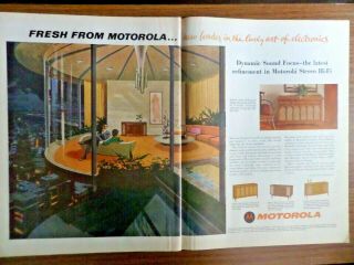 1962 Motorola Stereo Hi - Fi Phonograph Ad Futuristic Modern High - Rise Dwelling