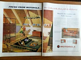1962 Motorola Stereo Hi - Fi Phonograph Tv Ad Futuristic Styling Colonial Home