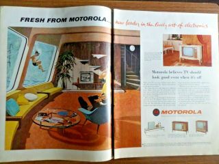 1962 Motorola Tv Television Ad Futuristic " Rec " Room Large Aquarium Windows