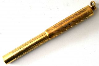 Antique Victorian 14k Solid Gold Hand Carved Fountain Pen Signed W S Monogrammed