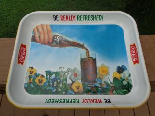Vintage 1961 Coca Cola " Be Really Refreshed " Pansy Flower Metal Serving Tray