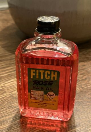 Vintage Fitch’s Rose Hair Oil Paper Label Glass Jar Usa 12 Grove Labs