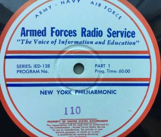 16 - Inch Transcription 33rpm Armed Forces Radio Services York Philharmonic