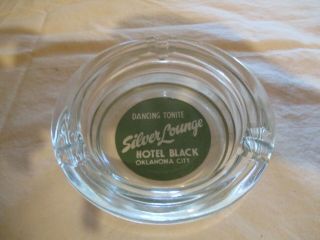 Vtg Glass Advertising Ashtray Hotel Black Silver Lounge Oklahoma City Dancing